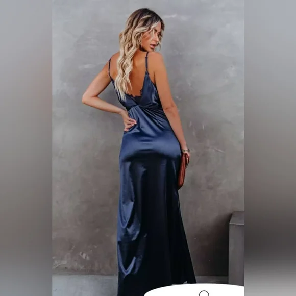 Vici Navy Satin dress, large - Picture 2 of 2